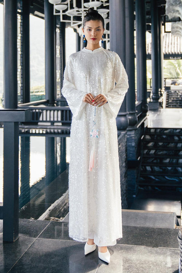 To Sa Straight Wide Sleeved Sequin Floor Length Ao Dai - MEAN BLVD