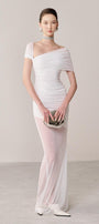 Tolvin Gathered Diagonal Neck Organza Spandex Maxi Dress - MEAN BLVD