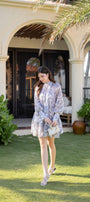Tomye Drop Waist Puffy Sleeved Silk Linen Mini Dress - MEAN BLVD