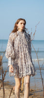 Tomye Drop Waist Puffy Sleeved Silk Linen Mini Dress - MEAN BLVD