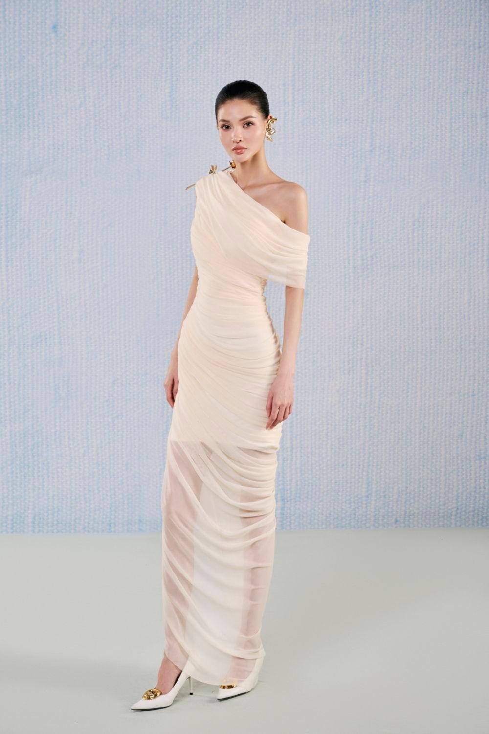 Topaz Asymmetric Gathered Viscose Floor Length Dress - MEAN BLVD