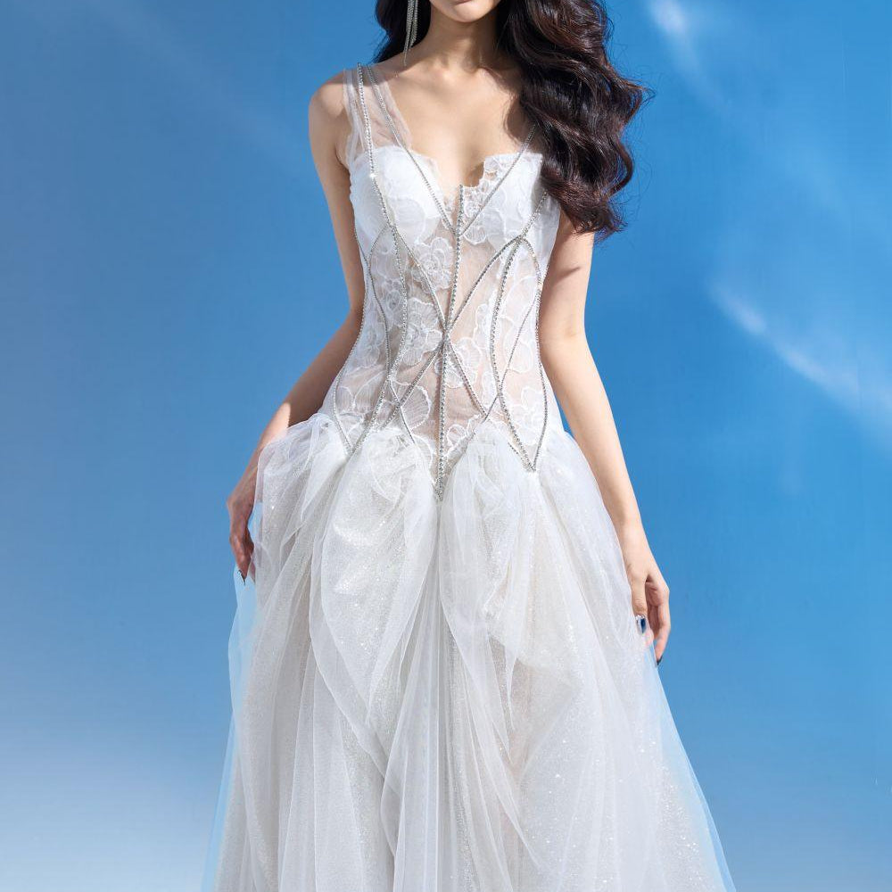 Tori Ball Gown Ruffled Mesh Maxi Dress - MEAN BLVD