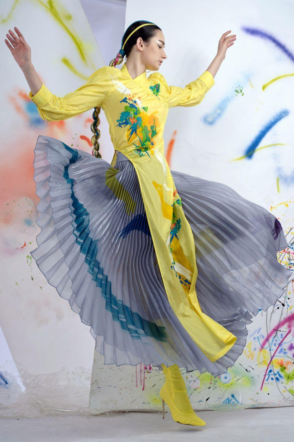 Touches Straight Asymmetric Neck Cotton Blend Ankle Length Ao Dai - MEAN BLVD