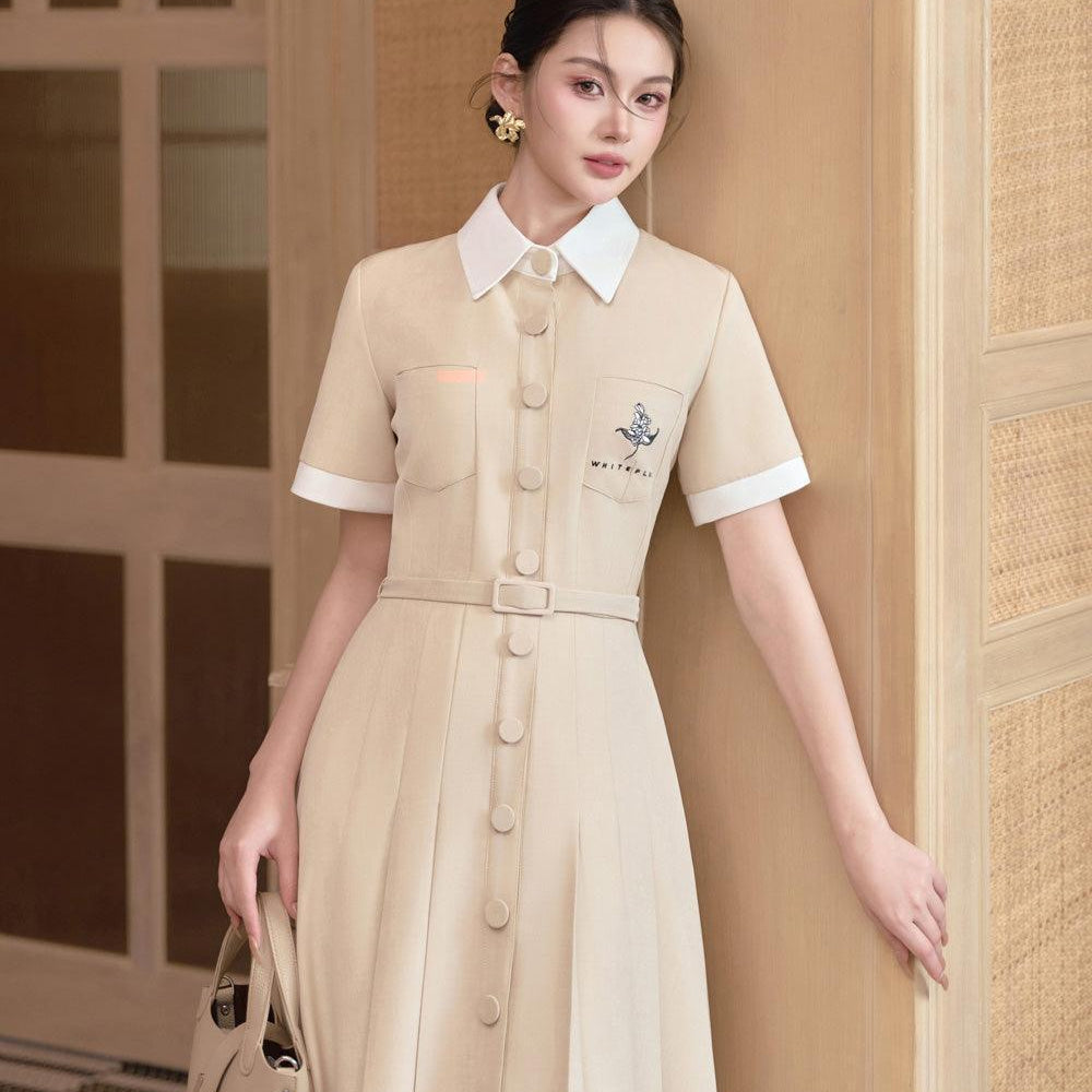 Tovie Pleated Patch Pocket Linen Cotton Midi Dress - MEAN BLVD