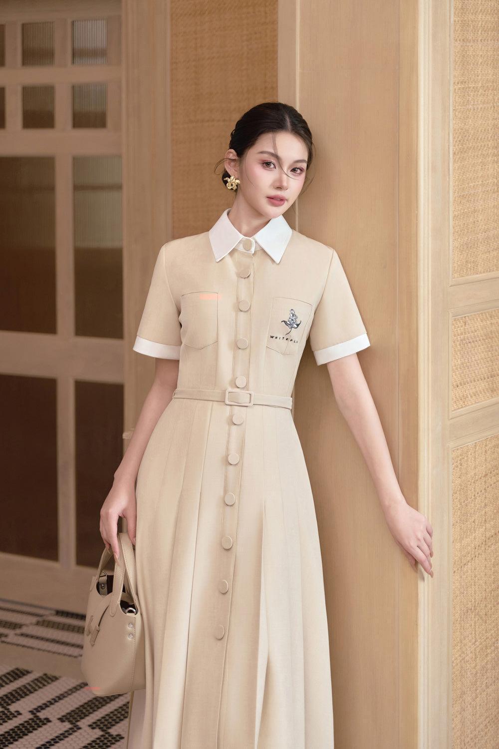 Tovie Pleated Patch Pocket Linen Cotton Midi Dress
