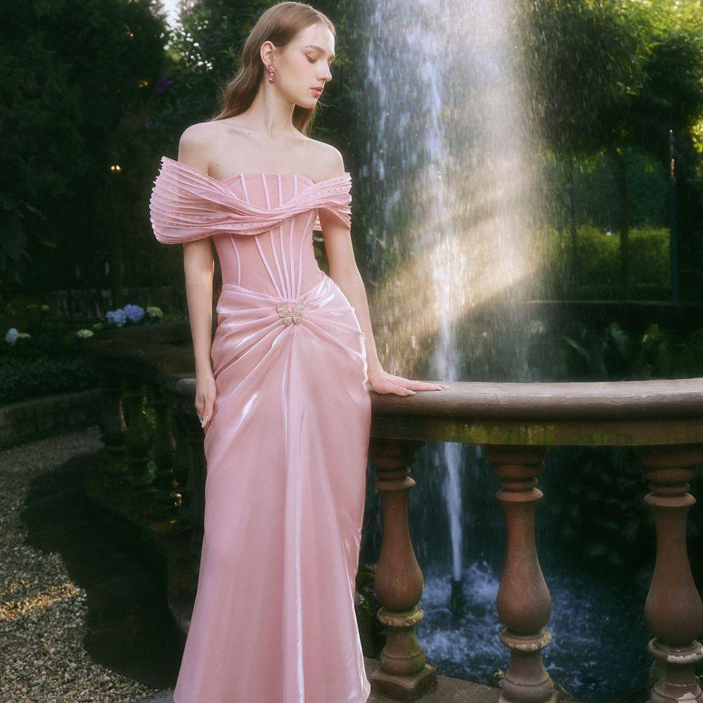 Tracy Sarong Off-Shoulder Chiffon Ankle Length Dress - MEAN BLVD