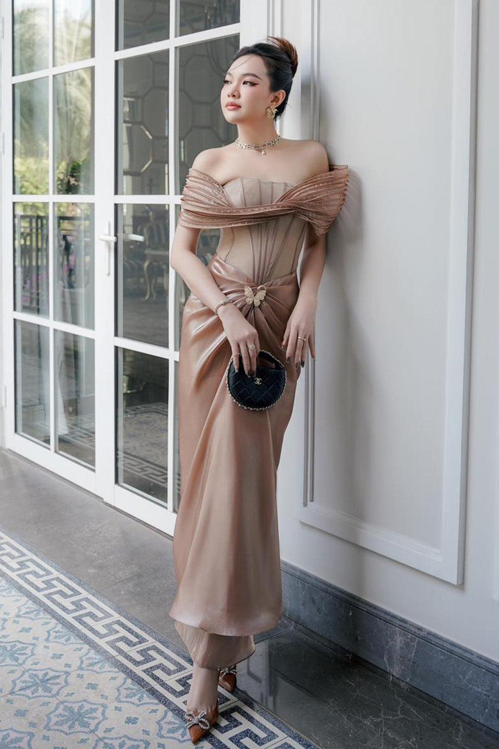 Tracy Sarong Off-Shoulder Chiffon Ankle Length Dress - MEAN BLVD