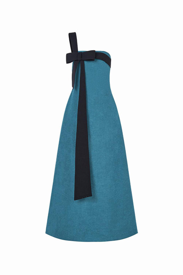 Trang Strapless Bow Tie Velvet Burlap Floor Length Dress - MEAN BLVD