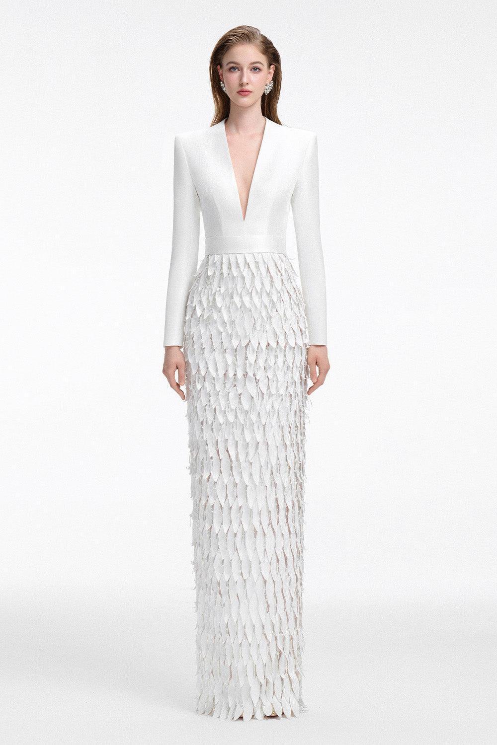 Treasured Sheath V-Neck Taffeta Floor Length Dress - MEAN BLVD