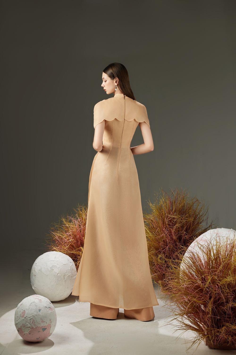 Tristan A-line Cape Sleeved Organza Floor Length Ao Dai - MEAN BLVD