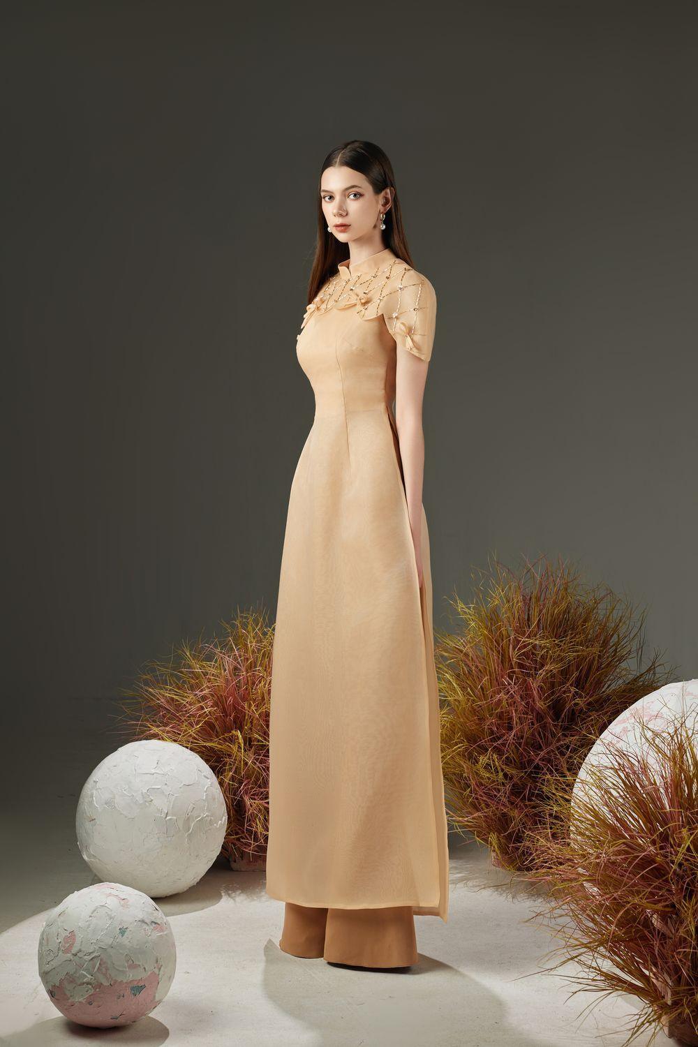 Tristan A-line Cape Sleeved Organza Floor Length Ao Dai - MEAN BLVD