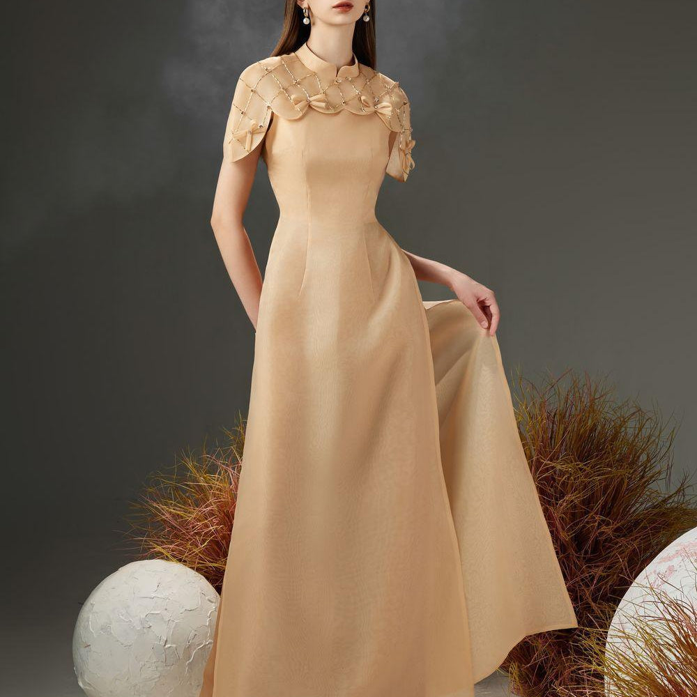 Tristan A-line Cape Sleeved Organza Floor Length Ao Dai - MEAN BLVD