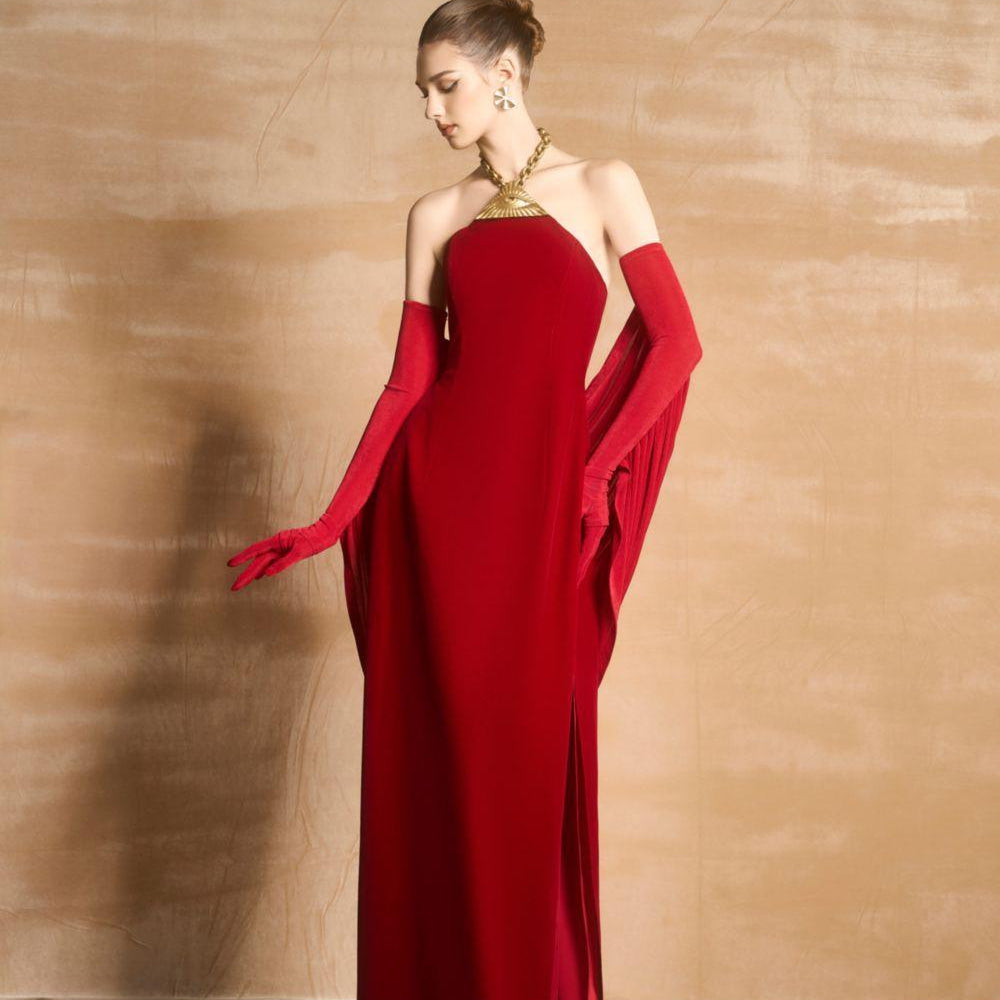 Tristyn Halter Sleeveless Velvet Floor Length Ao Dai - MEAN BLVD