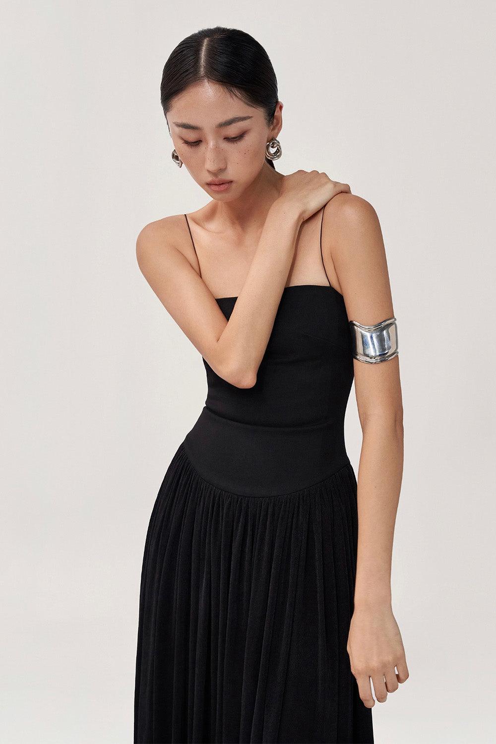 Women's Tulip Gathered Spaghetti Strap Cotton Spandex Midi Dress S/M/L/Customize Black/White MEAN BLVD Women's Tulip Gathered Spaghetti Strap Cotton Spandex Midi Dress S/M/L/Customize Black/White MEAN BLVD