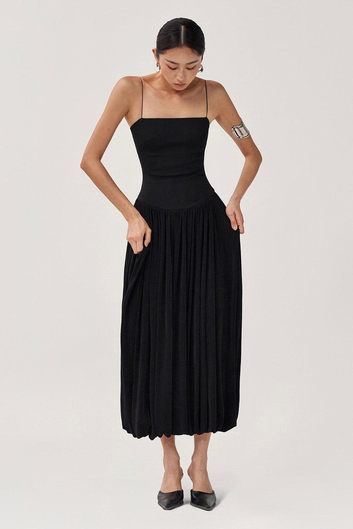 Tulip Gathered Spaghetti Strap Cotton Spandex Midi Dress - MEAN BLVD