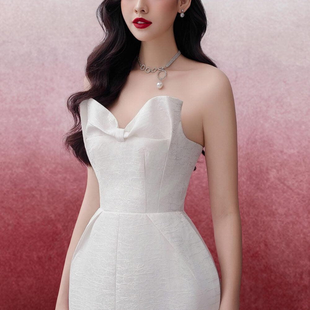 Tulipe Pegged Front Slit Brocade Midi Dress - MEAN BLVD