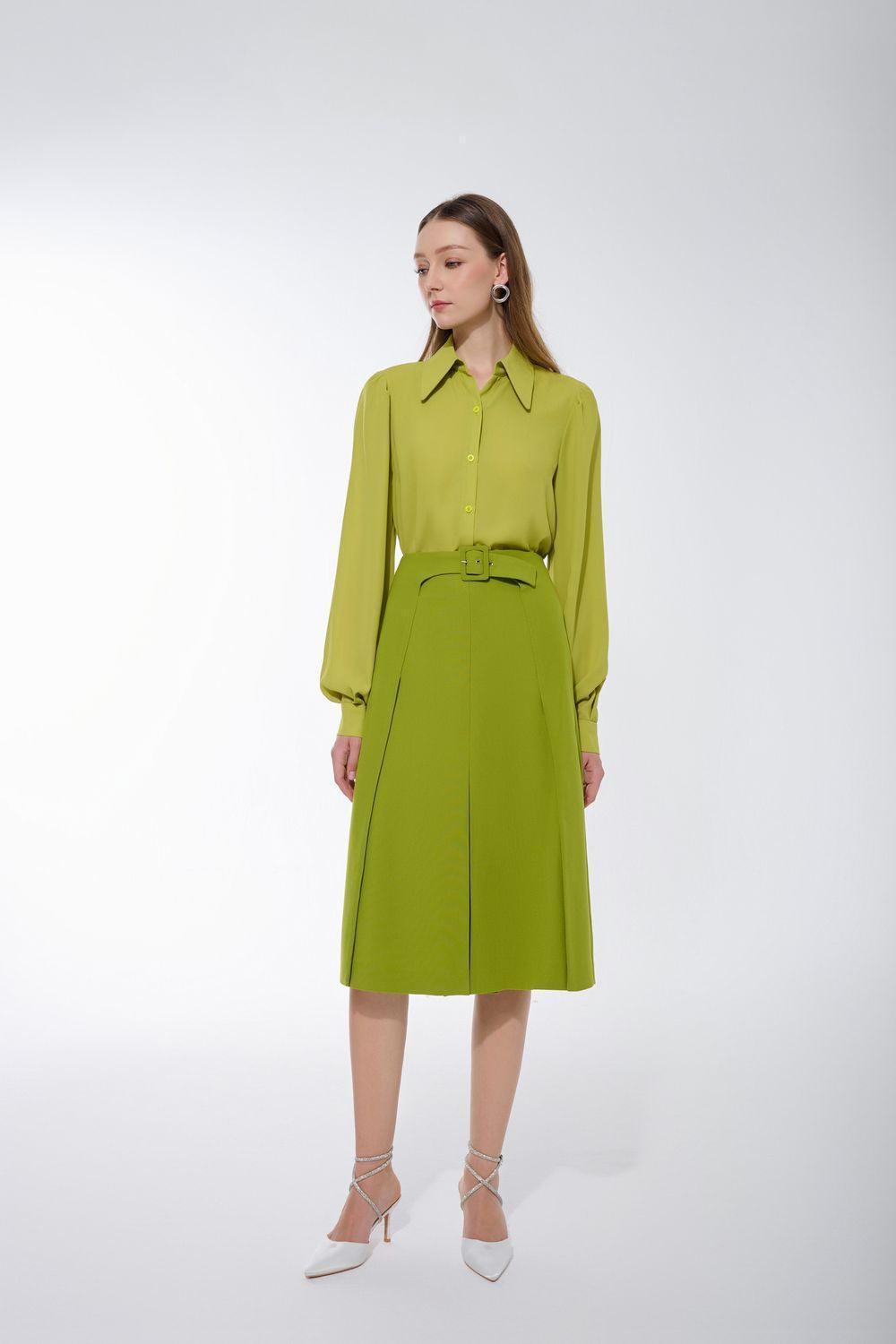 Ulanni A-line Back Zipper Twill Below The Knee Skirt - MEAN BLVD