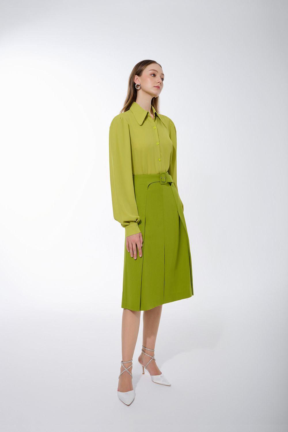 Ulanni A-line Back Zipper Twill Below The Knee Skirt - MEAN BLVD