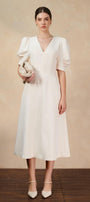 Ulanni A-line V-Neck Twill Midi Dress - MEAN BLVD