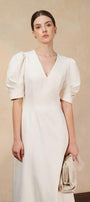 Ulanni A-line V-Neck Twill Midi Dress - MEAN BLVD