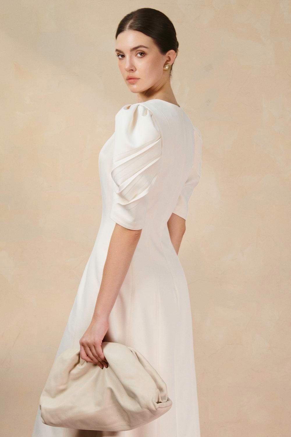 Ulanni A-line V-Neck Twill Midi Dress - MEAN BLVD