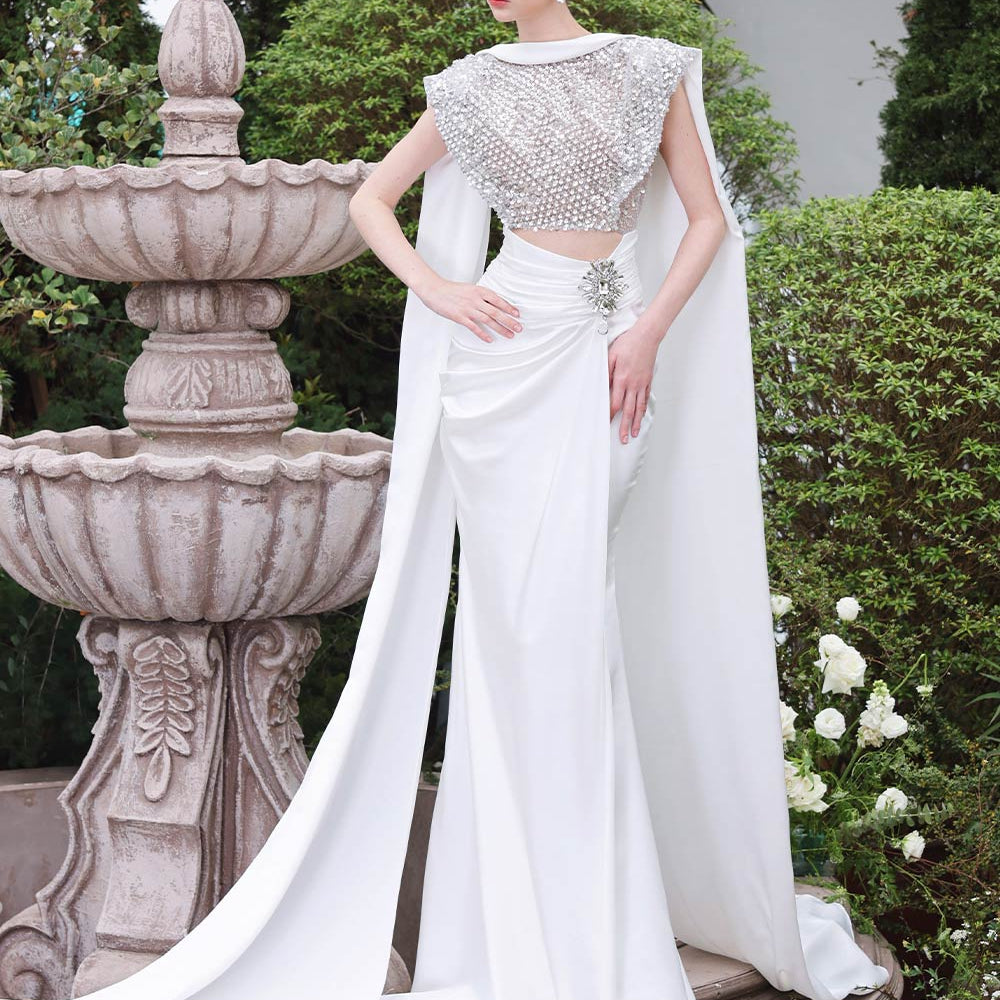 Women's Celestial Wrap Stone Silk Floor Length Dress S/M/L/Customize White MEAN BLVD White / L Women's Celestial Wrap Stone Silk Floor Length Dress S/M/L/Customize White MEAN BLVD White / L