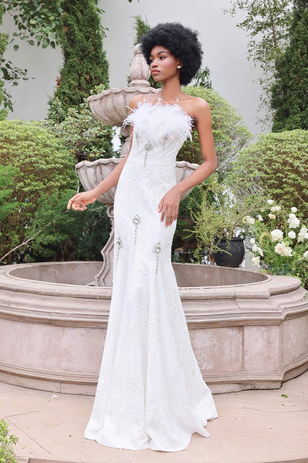 Charm Trumpet Straight Across Neck Sequin Floor Length Dress