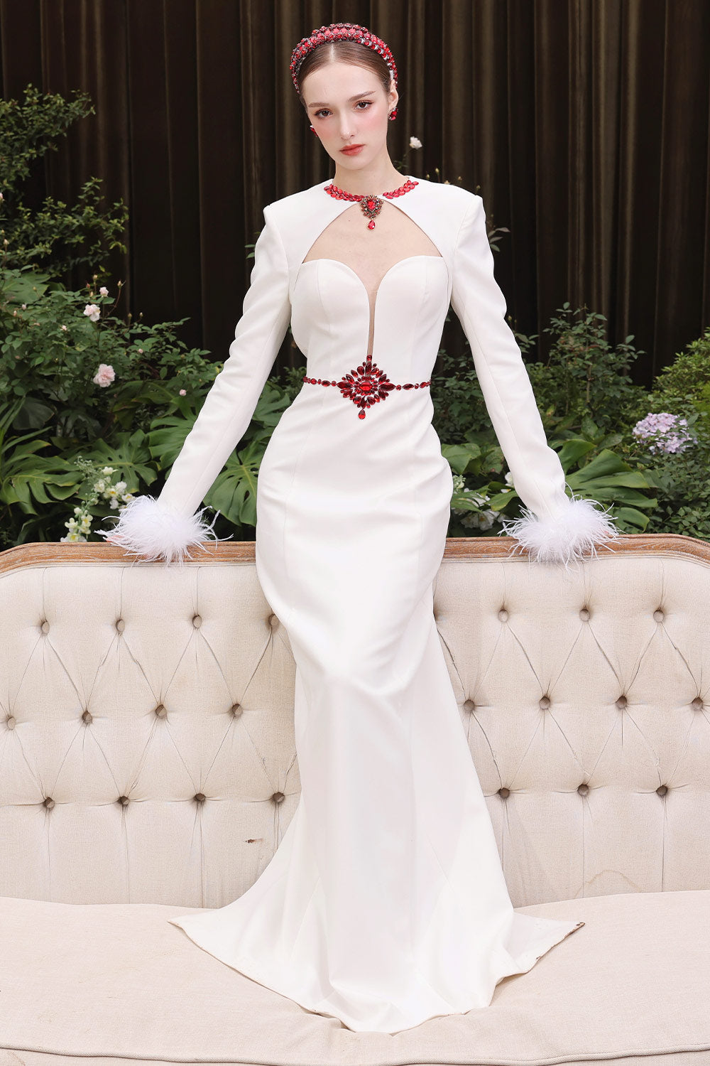 Dazzling Sheath Cut-Out Polyester Spandex Floor Length Dress White / Customize