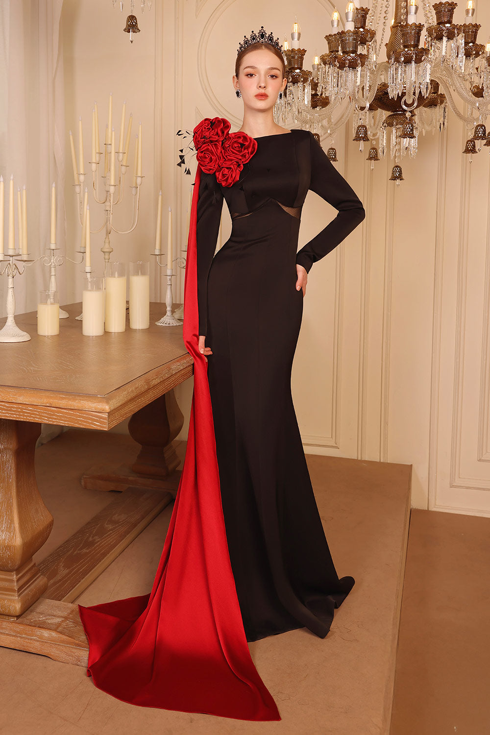 Radiant Mermaid Extended Flap Taffeta Floor Length Dress