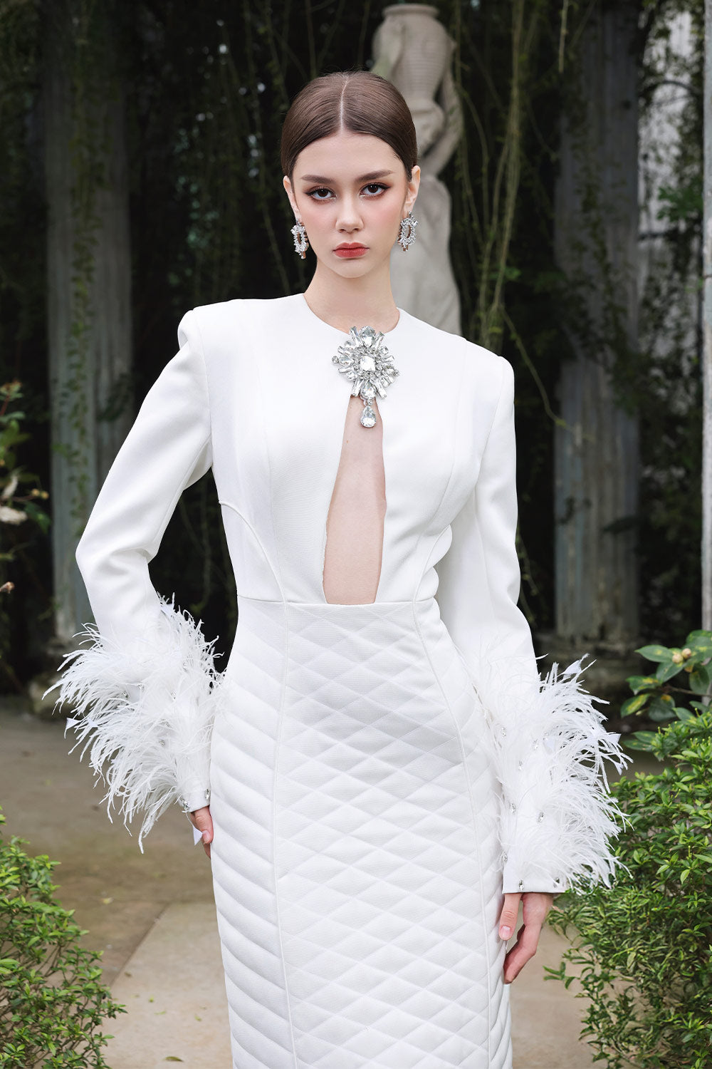 Crystal Sheath Fringed Taffeta Ankle Length Dress