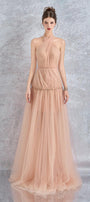 Uranette Gathered Criss Cross Neck Mesh Floor Length Dress - MEAN BLVD