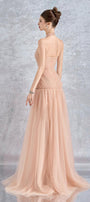 Uranette Gathered Criss Cross Neck Mesh Floor Length Dress - MEAN BLVD