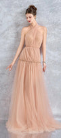 Uranette Gathered Criss Cross Neck Mesh Floor Length Dress - MEAN BLVD