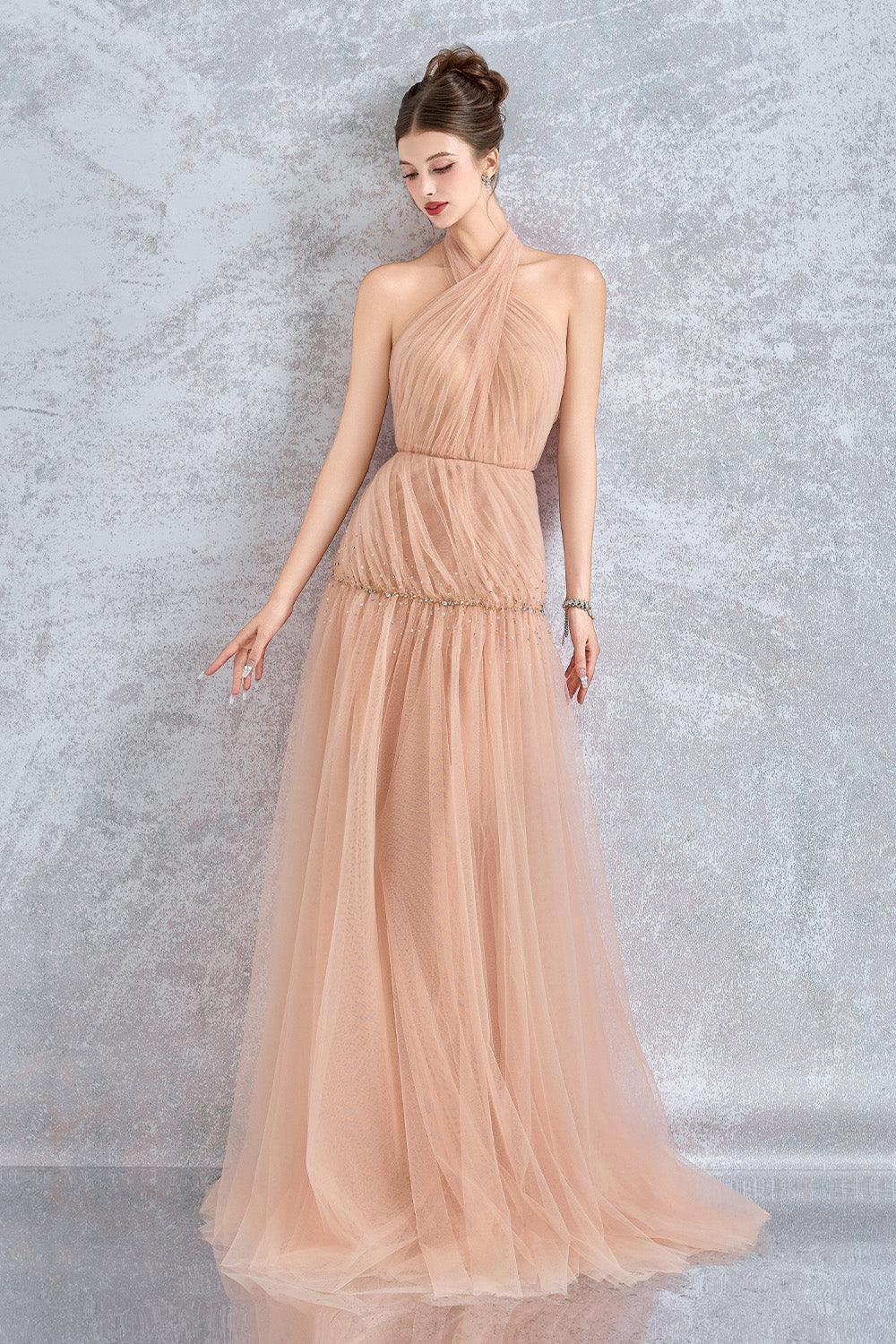 Uranette Gathered Criss Cross Neck Mesh Floor Length Dress - MEAN BLVD