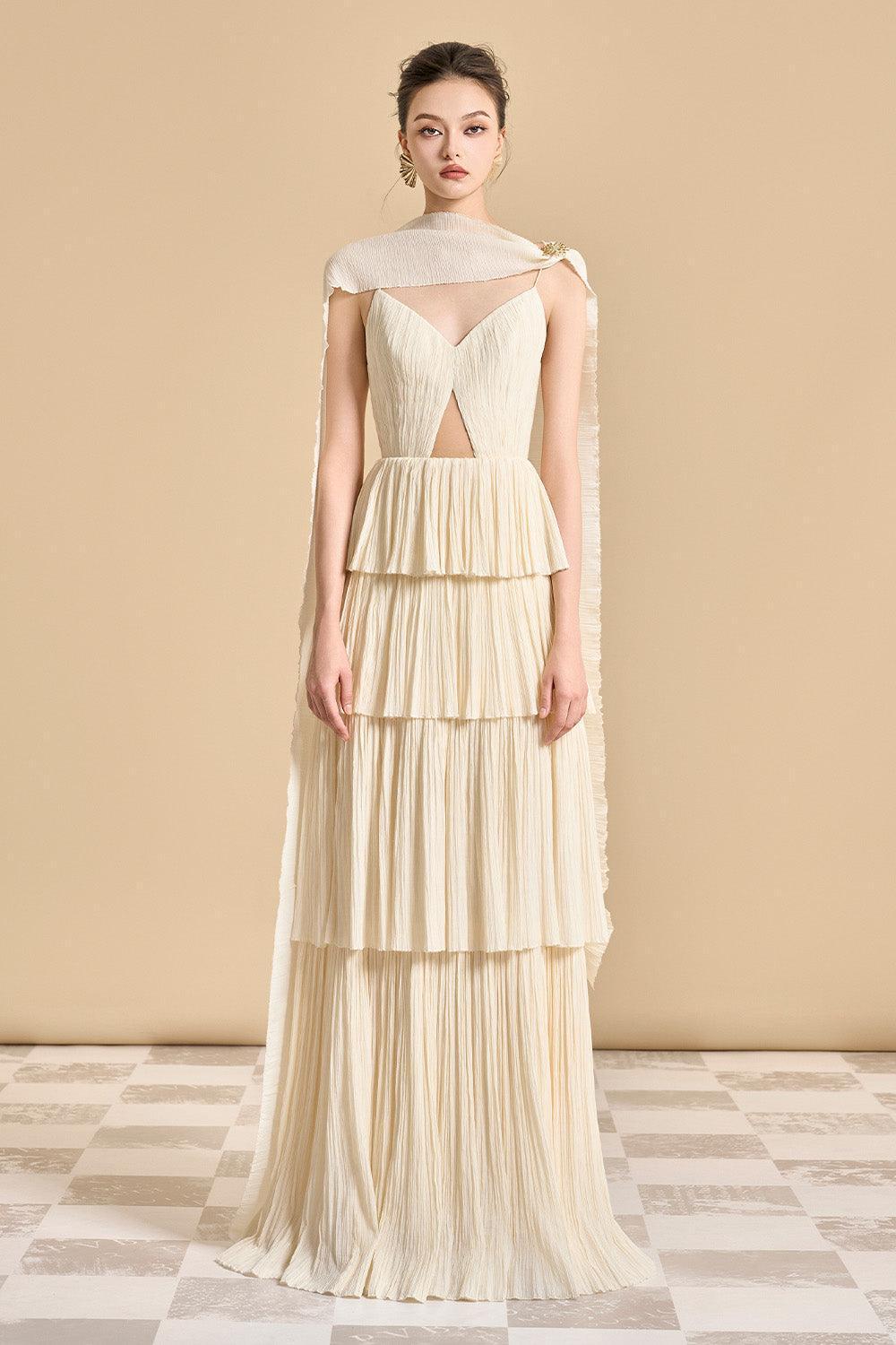 Uriel Layered Scarf Neck Tencel Floor Length Dress - MEAN BLVD