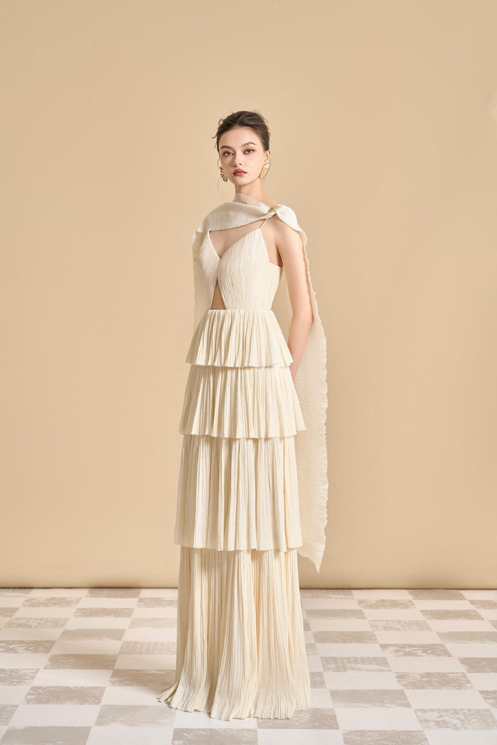 Women's Uriel Layered Scarf Neck Tencel Floor Length Dress S/M/L/Xl Ivory Mean Blvd Ivory / S