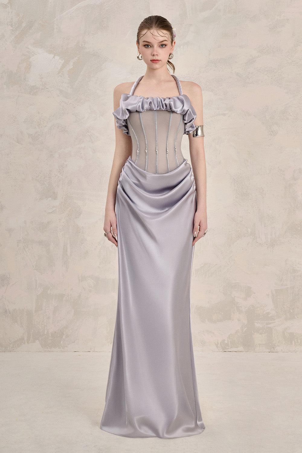 Women's Valencia Sheath Halter Neck Silk Floor Length Dress XS/XS/S/M/L