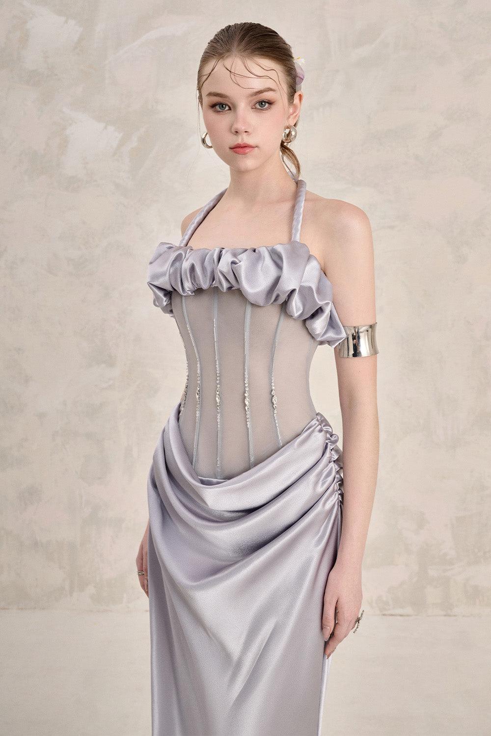 Valencia Sheath Halter Neck Silk Floor Length Dress - MEAN BLVD