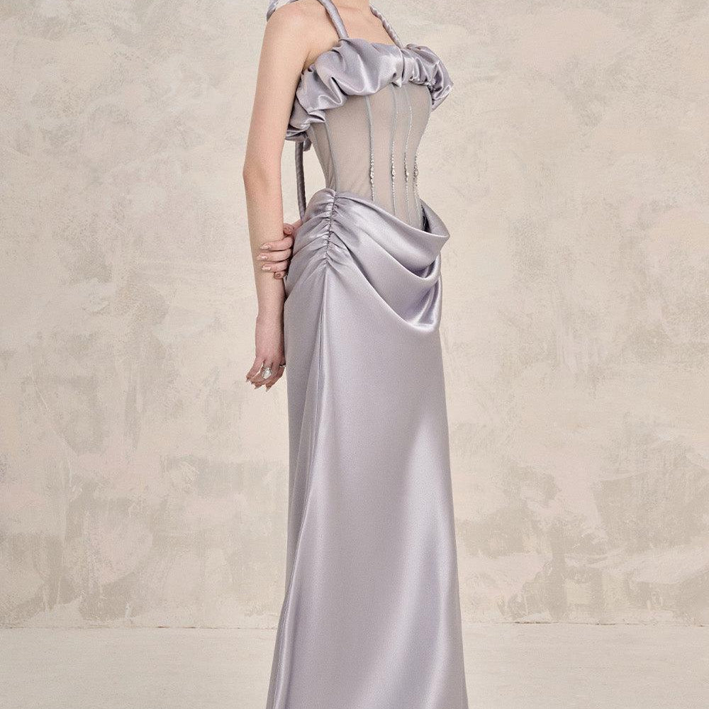 Valencia Sheath Halter Neck Silk Floor Length Dress - MEAN BLVD