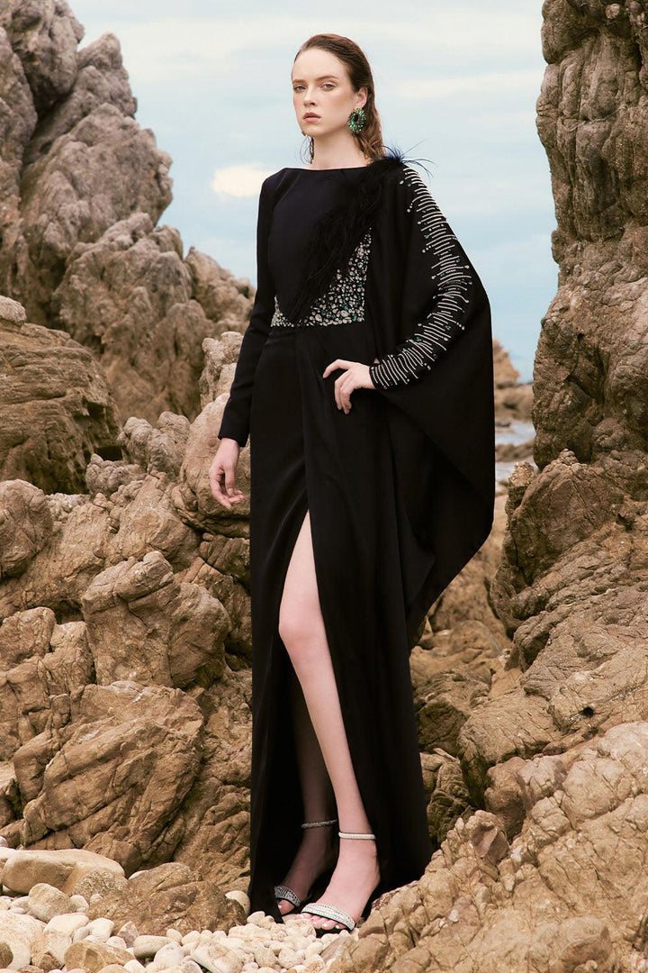 Valentina Wrap Slit Hem Silk Satin Floor Length Dress - MEAN BLVD