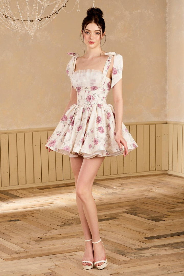 Valentine Fit and Flare Square Neck Silk Blend Mini Dress - MEAN BLVD