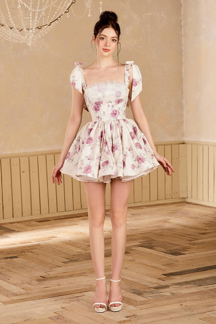 Valentine Fit and Flare Square Neck Silk Blend Mini Dress - MEAN BLVD