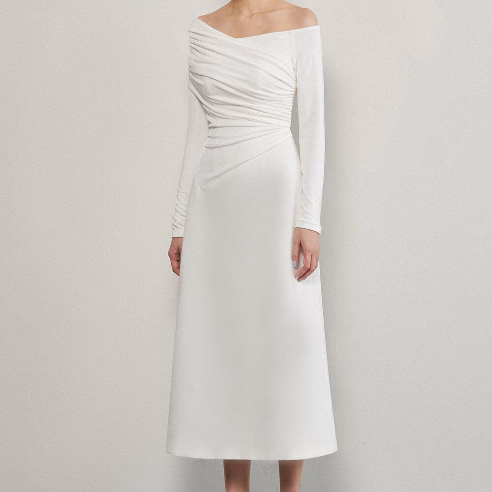 Valerie A-line Off-Shoulder Crinkle Crepe Midi Dress - MEAN BLVD