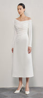 Valerie A-line Off-Shoulder Crinkle Crepe Midi Dress - MEAN BLVD