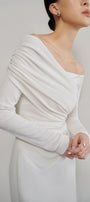 Valerie A-line Off-Shoulder Crinkle Crepe Midi Dress - MEAN BLVD