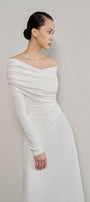 Valerie A-line Off-Shoulder Crinkle Crepe Midi Dress - MEAN BLVD