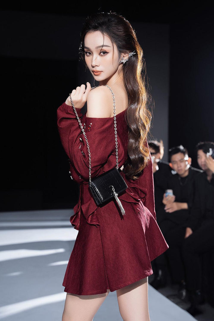 Women's Varis A-line Box Pleated Ribbed Velvet Mini Skirt S/M/L Red ...