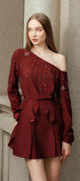 Varis Straight Asymmetric Sleeved Ribbed Velvet Top - MEAN BLVD