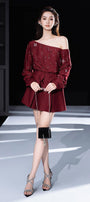 Varis Straight Asymmetric Sleeved Ribbed Velvet Top - MEAN BLVD