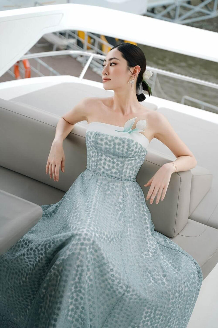 Varsha Strapless Side Pocket Lace Ankle Length Dress - MEAN BLVD